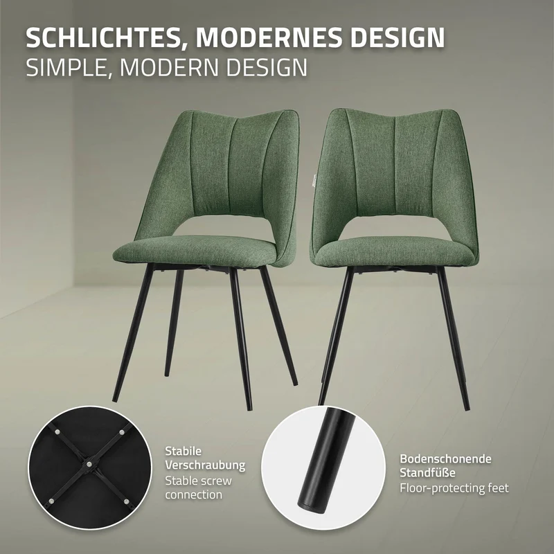 Esszimmerstuhl 6er Set Grün gepolstert inkl. Montagematerial Polsterstuhl Küchenstuhl ML-Design
