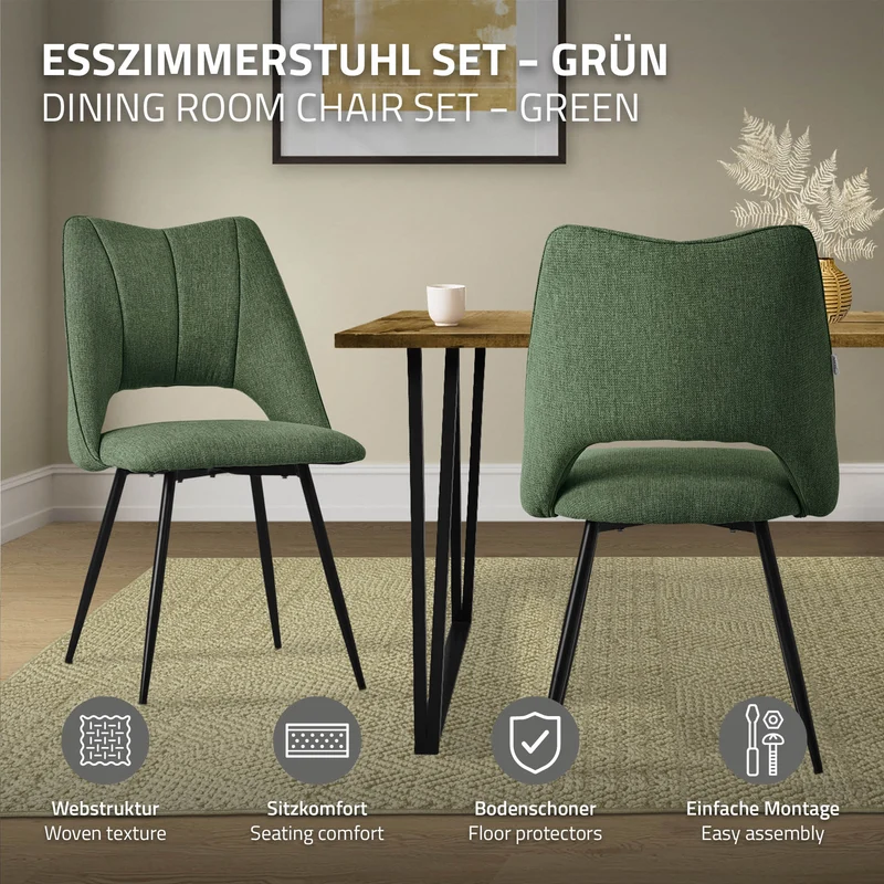 Esszimmerstuhl 4er Set Grün gepolstert inkl. Montagematerial Polsterstuhl Küchenstuhl ML-Design