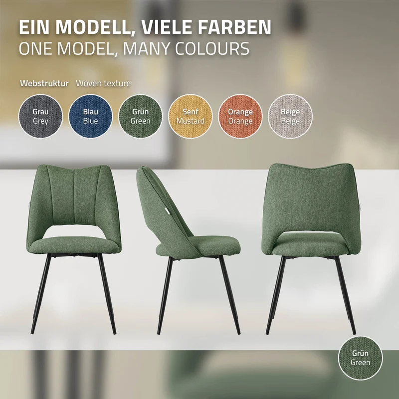 Esszimmerstuhl 4er Set Grün gepolstert inkl. Montagematerial Polsterstuhl Küchenstuhl ML-Design