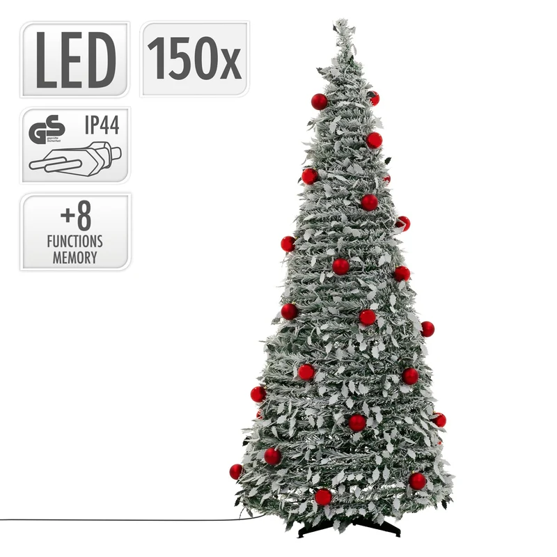 ECD Germany | Künstlicher Pop-Up-Weihnachtsbaum 180 cm, Tannenbaum mit Deko & Beleuctung, Dekobaum faltbar, Christbaum inkl. LED Lichterkette