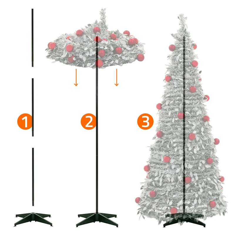 ECD Germany | Künstlicher Pop-Up-Weihnachtsbaum 180 cm, Tannenbaum mit Deko & Beleuctung, Dekobaum faltbar, Christbaum inkl. LED Lichterkette