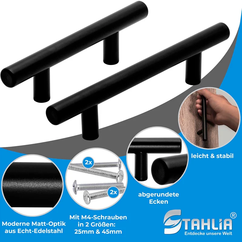 Möbelgriff Edelstahl Schwarz matt Stangengriff 10mm & 12mm Durchmesser