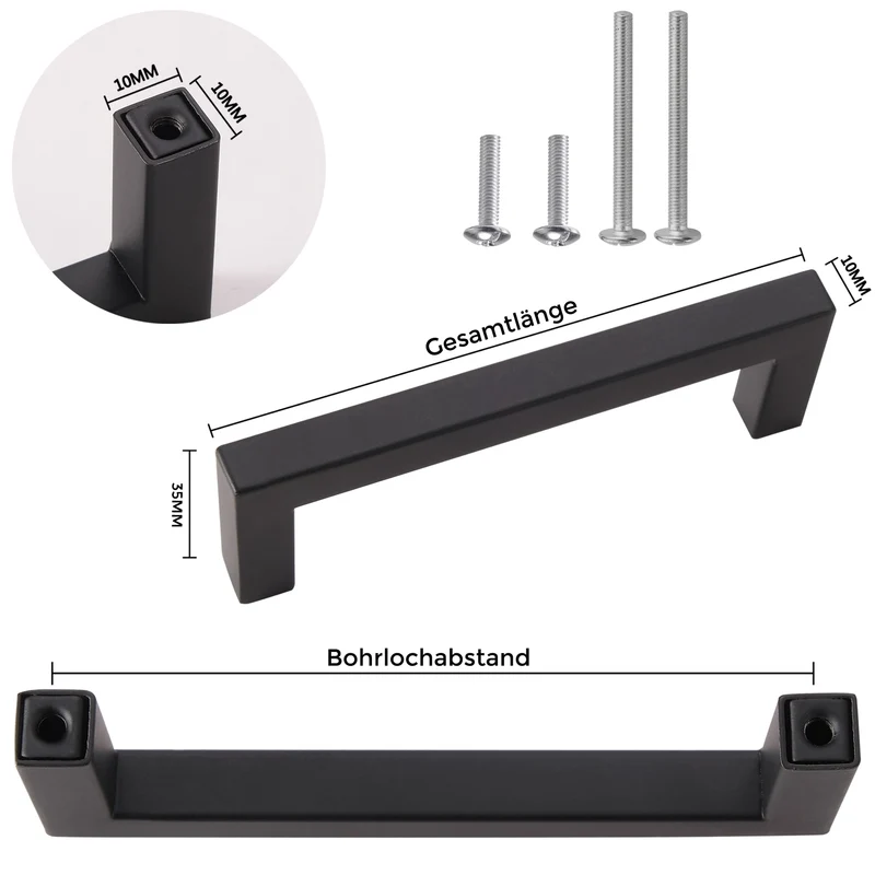 Möbelgriff Edelstahl quadratisch Schwarz matt mit Profil 10x10mm