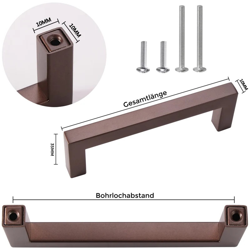 Möbelgriff aus Edelstahl quadratisch Braun 10x10mm Profil