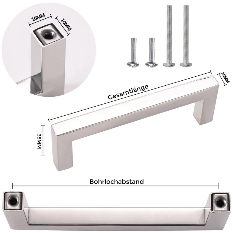 Möbelgriff aus Edelstahl quadratisch hochglanzpoliert Profil 10x10mm