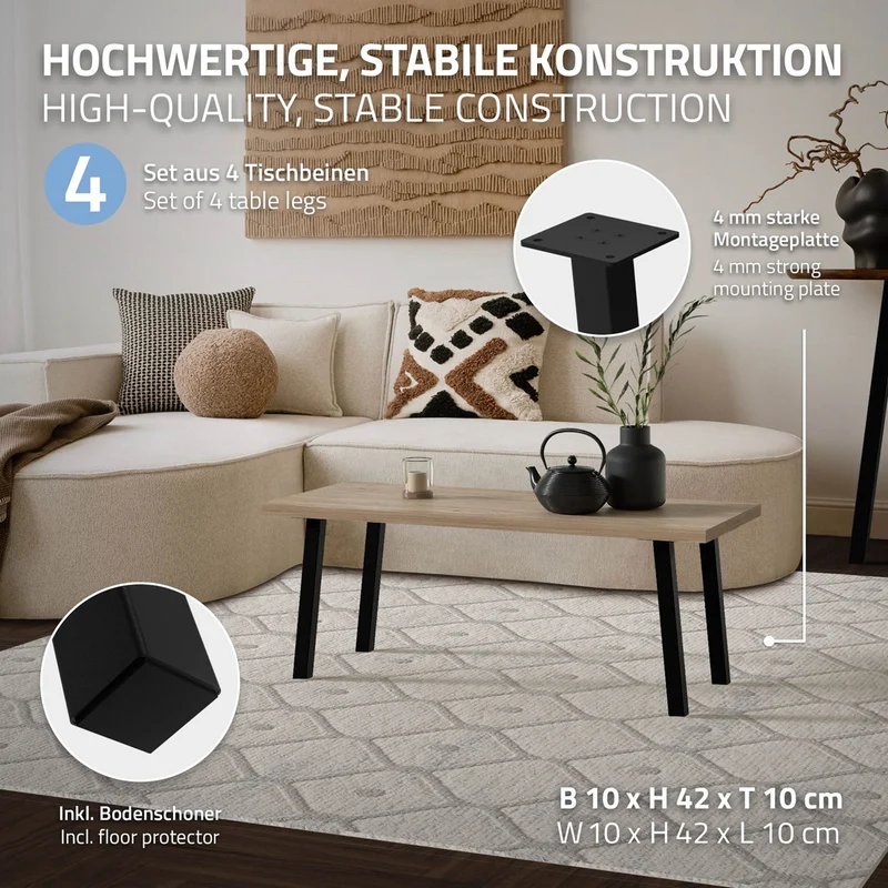 Tischbeine Tischgestell 4er Set I-Design schräg aus Stahl ML-Design