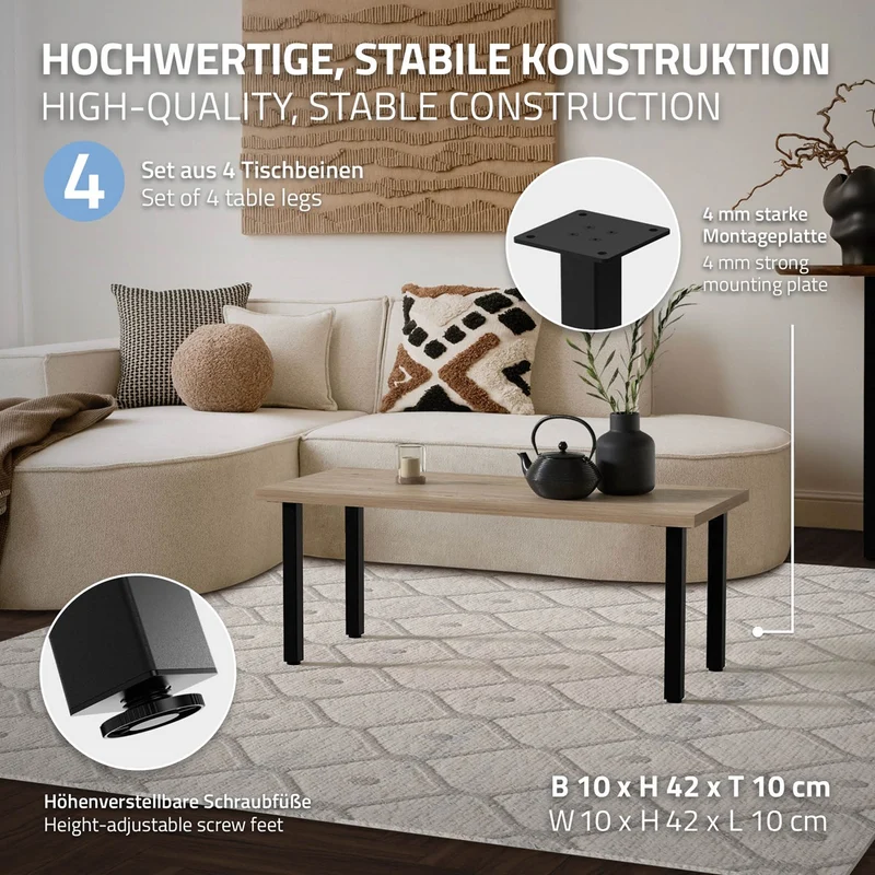 Tischbeine Tischgestell 4er Set I-Design aus Stahl ML-Design