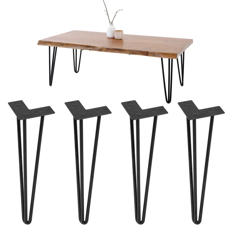 Tischbeine Tischgestell 4er Set Haarnadel-Design 3 Streben aus Stahl ML-Design