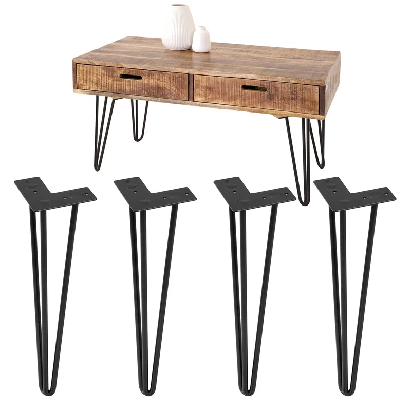 Tischbeine Tischgestell 4er Set Haarnadel-Design 3 Streben aus Stahl ML-Design