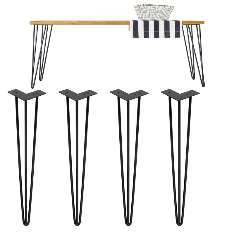 Tischbeine Tischgestell 4er Set Haarnadel-Design 3 Streben aus Stahl ML-Design