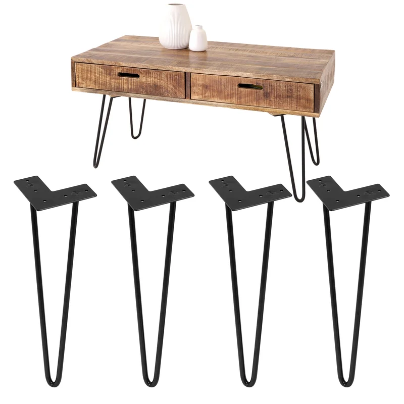 Tischbeine Tischgestell 4er Set Haarnadel-Design 2 Streben aus Stahl ML-Design