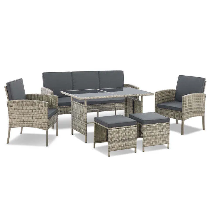 B-Ware Rattan Sitzgruppe Turin Polyrattan Gartenmöbel Set für 7 Personen mit Kissen