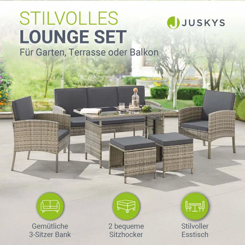 B-Ware Rattan Sitzgruppe Turin Polyrattan Gartenmöbel Set für 7 Personen mit Kissen