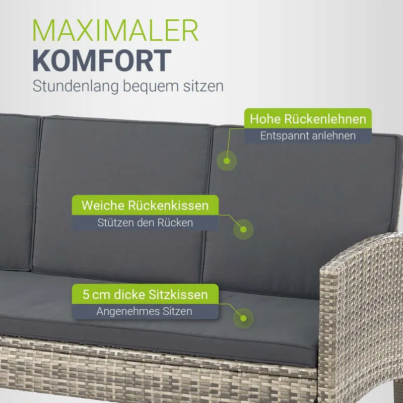 B-Ware Rattan Sitzgruppe Turin Polyrattan Gartenmöbel Set für 7 Personen mit Kissen