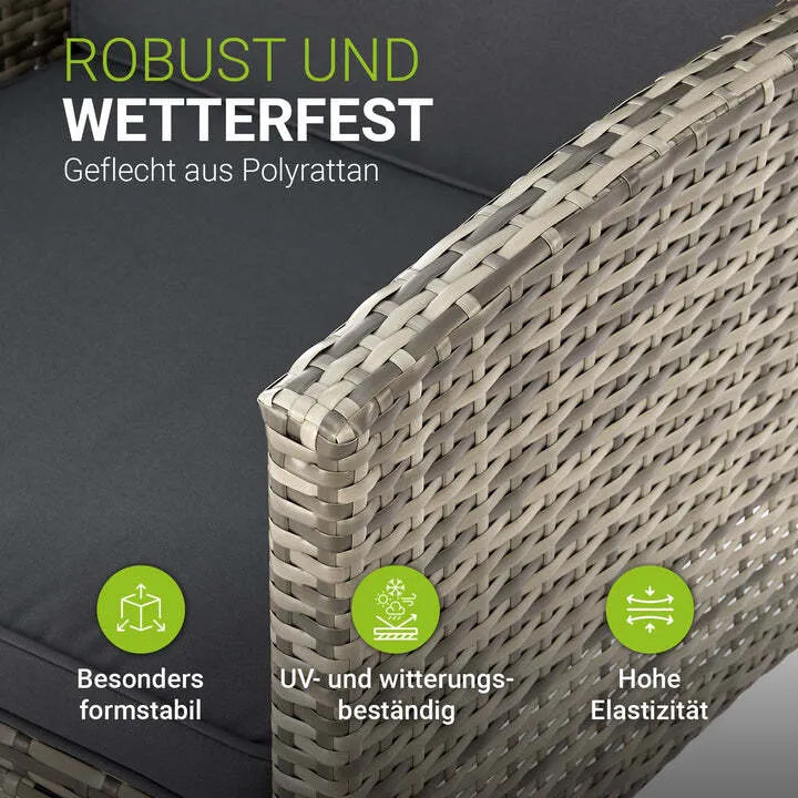 B-Ware Rattan Sitzgruppe Turin Polyrattan Gartenmöbel Set für 7 Personen mit Kissen