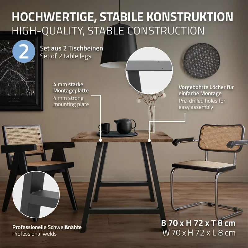Tischbeine Tischgestell 2er Set A-Design aus Stahl ML-Design