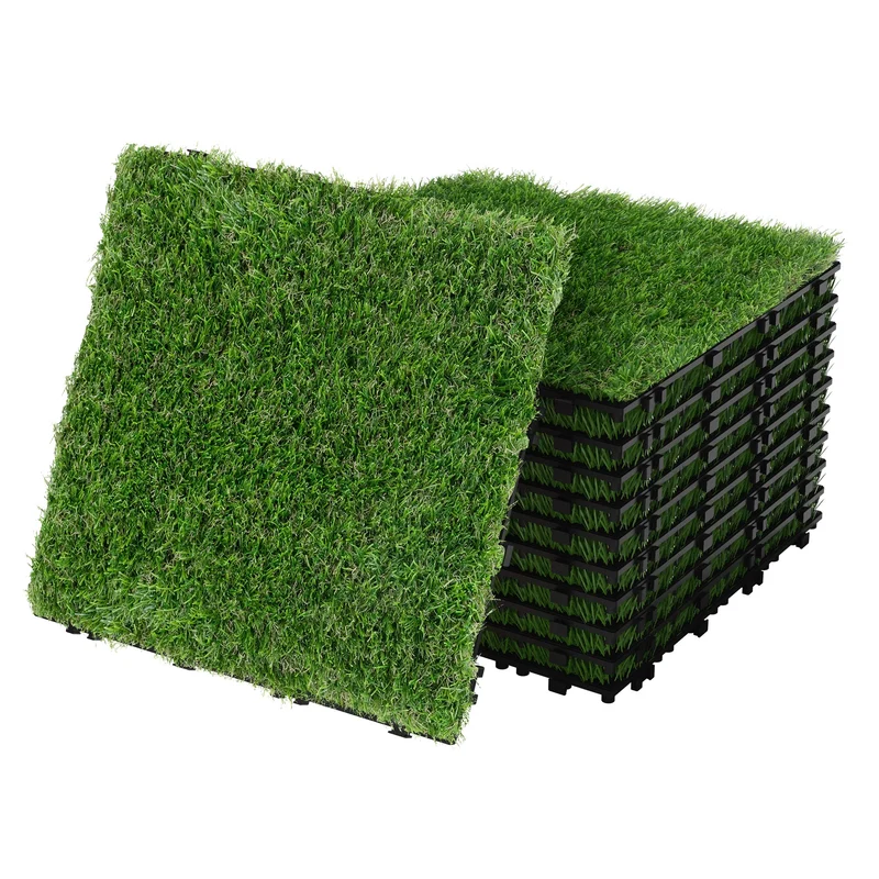 Kunstrasen Fliesen 30x30 cm, 55 Stück=5m², Grasoptik Bodenbelag mit Klicksystem und Drainage ML-Design