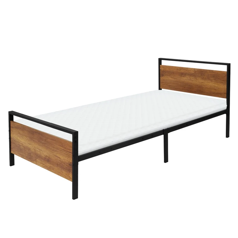 Metallbett mit Lattenrost Schwarz/Braun Bettgestell mit Holz Kopf- & Fußteil ML-Design