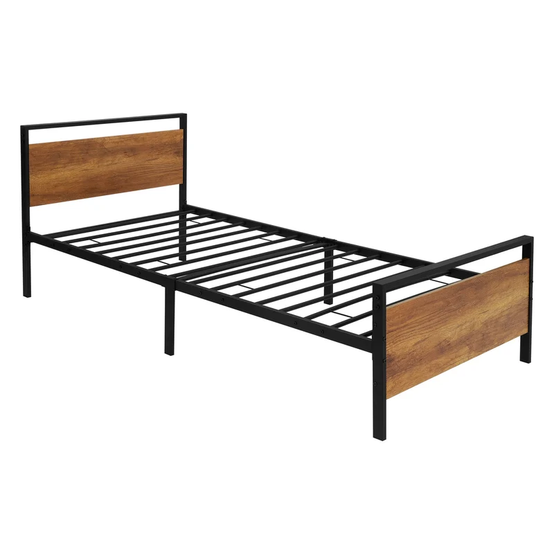 Metallbett mit Lattenrost Schwarz/Braun Bettgestell mit Holz Kopf- & Fußteil ML-Design