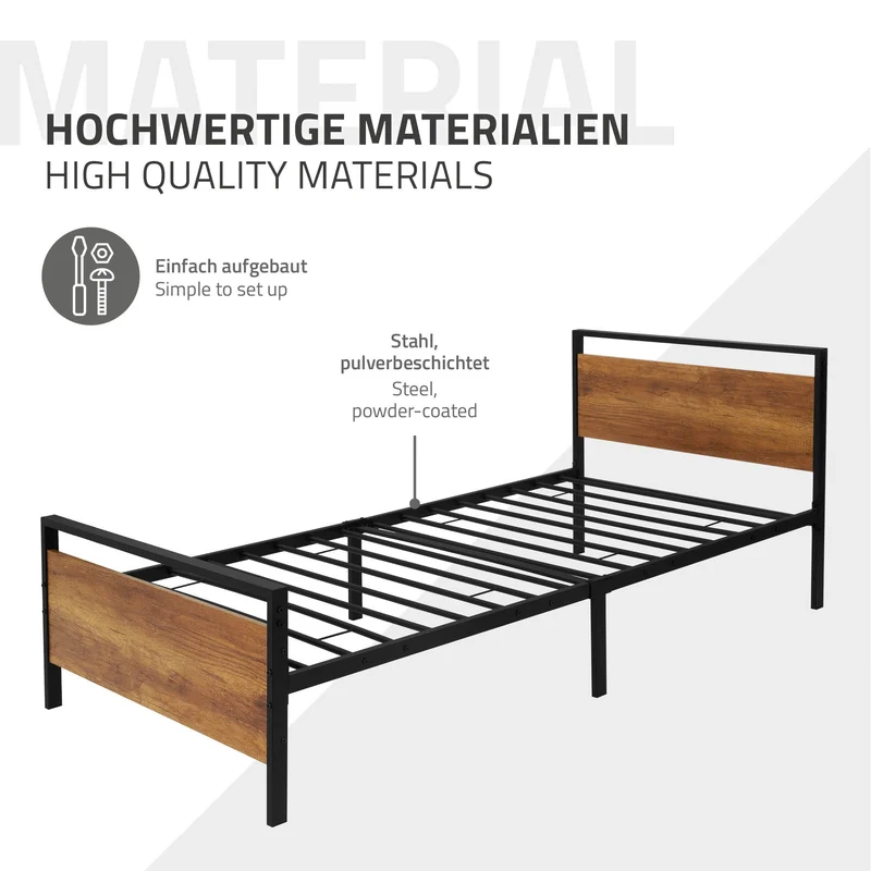 Metallbett mit Lattenrost Schwarz/Braun Bettgestell mit Holz Kopf- & Fußteil ML-Design