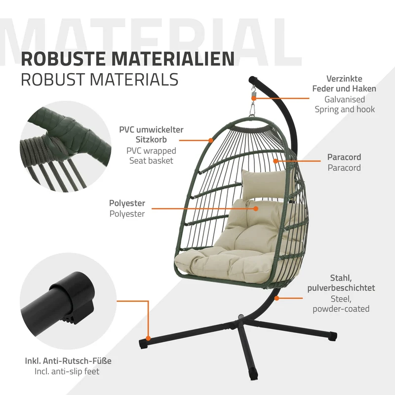 Hängesessel 100x105x195 cm aus Polyester mit Gestell und Kissen ML-Design