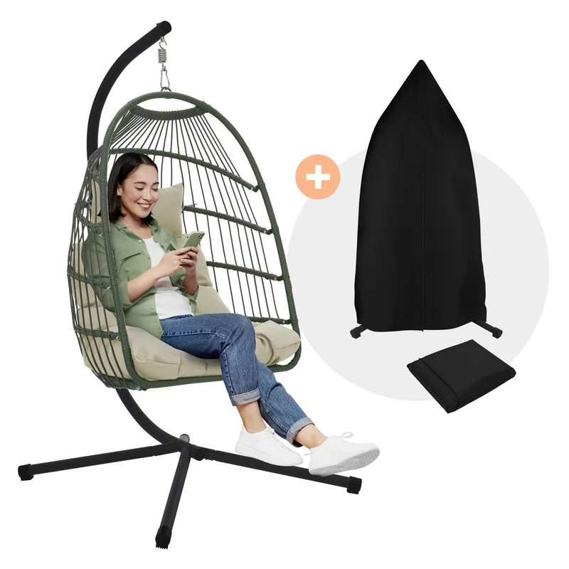 Hängesessel 100x105x195 cm aus Polyester mit Gestell und Kissen ML-Design