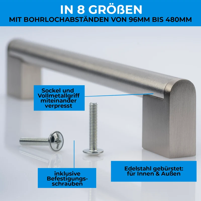 Möbelgriff Edelstahl gebürstet Schrankgriff Metall 14mm Durchmesser