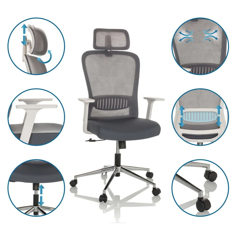 B-Ware hjh OFFICE Bürostuhl Chefsessel BELAIA W Computerstuhl Büro Netzstoff Stoff grau