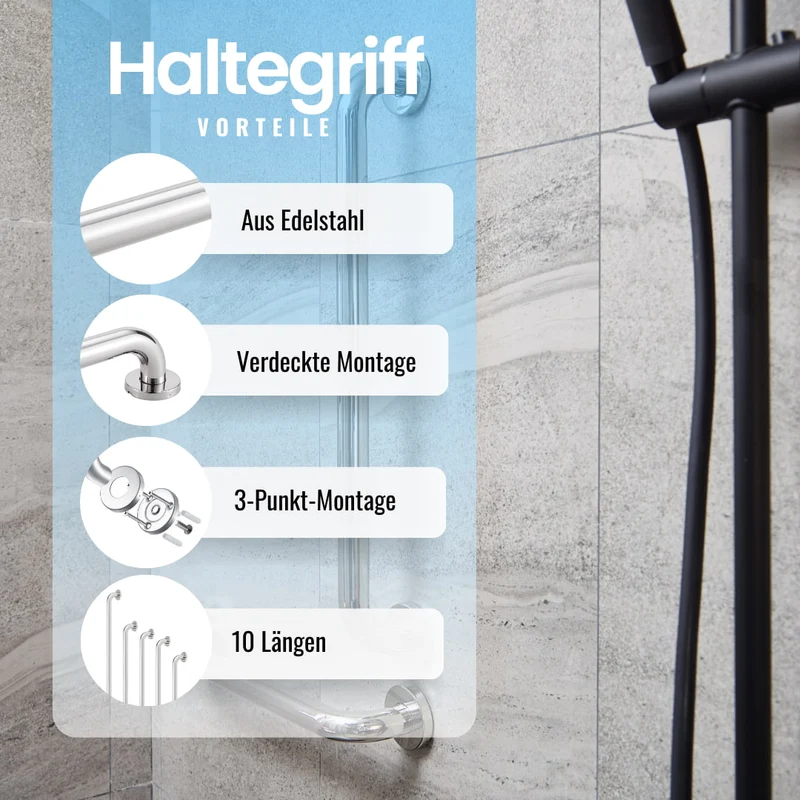 Dusche Haltegriff Ø 30mm aus Edelstahl - hochglanz