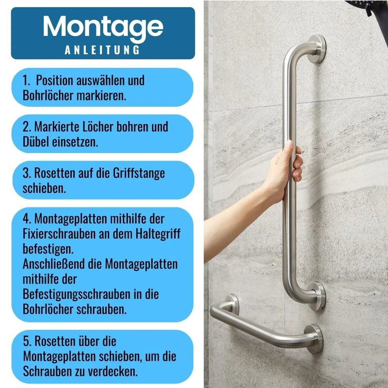 Dusche Haltegriff Ø 30mm aus Edelstahl - hochglanz