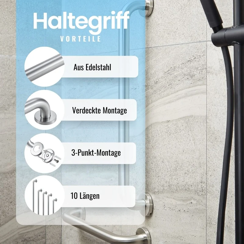 Dusche Haltegriff Ø 30mm aus Edelstahl - gebürstet