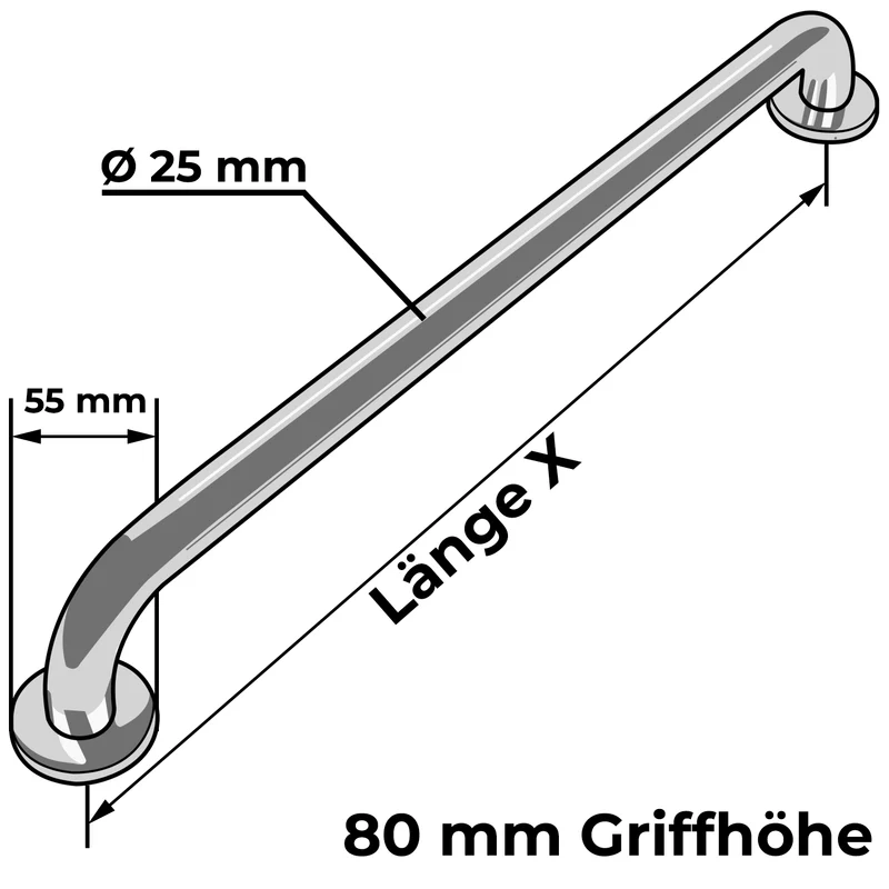 Dusche Haltegriff Ø 25mm aus Edelstahl - gebürstet