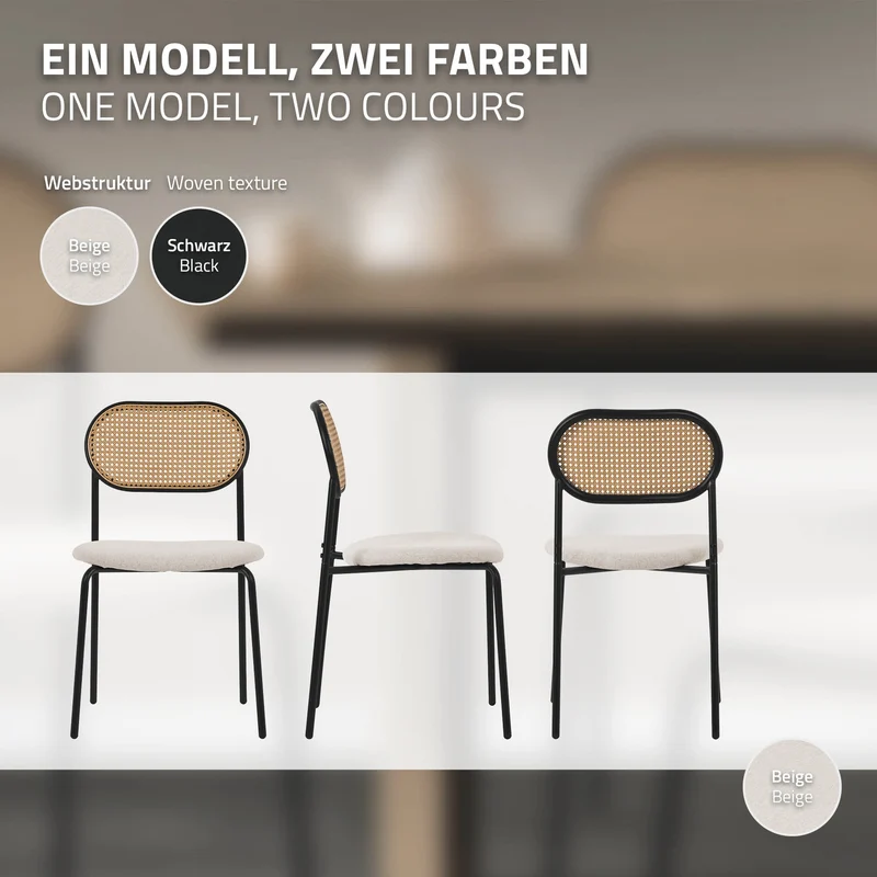 Esszimmerstuhl 6er Set Beige bis 120 kg Rattan Rückenlehne ML-Design