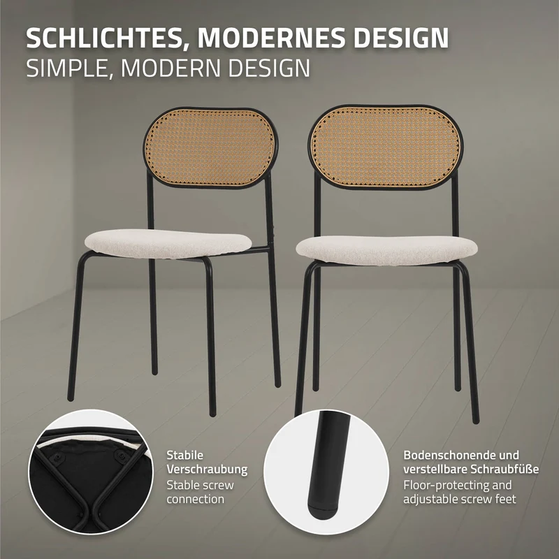 Esszimmerstuhl 2er Set Beige bis 120 kg Rattan Rückenlehne ML-Design