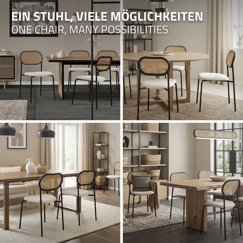 Esszimmerstuhl 2er Set Beige bis 120 kg Rattan Rückenlehne ML-Design