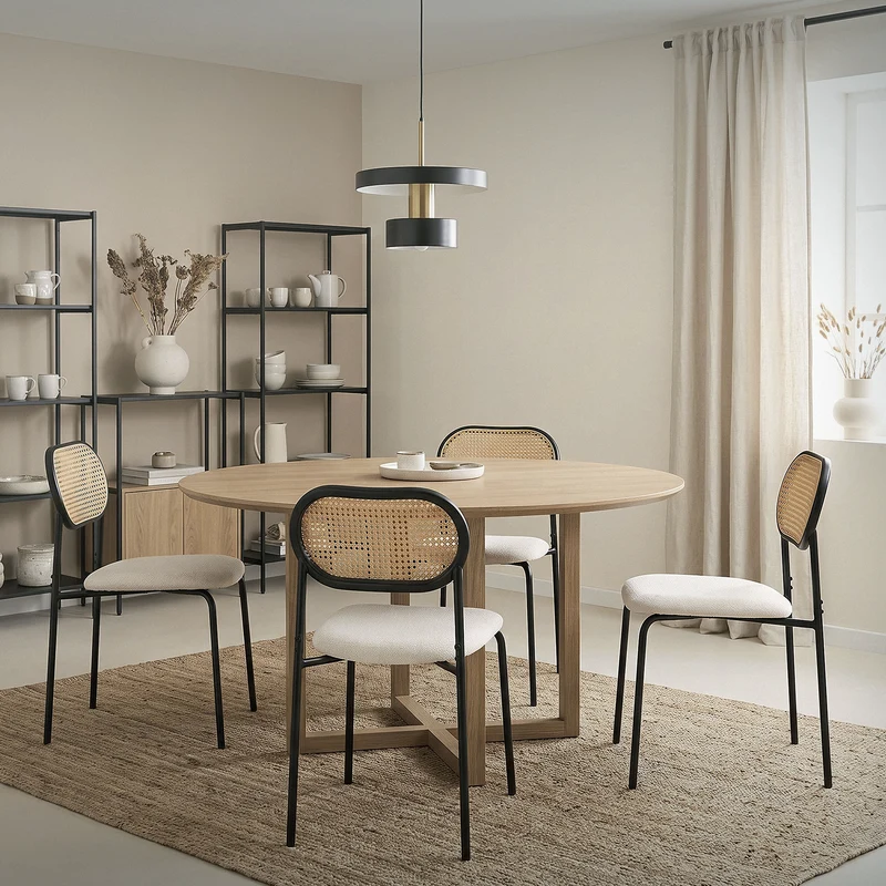 Esszimmerstuhl 2er Set Beige bis 120 kg Rattan Rückenlehne ML-Design