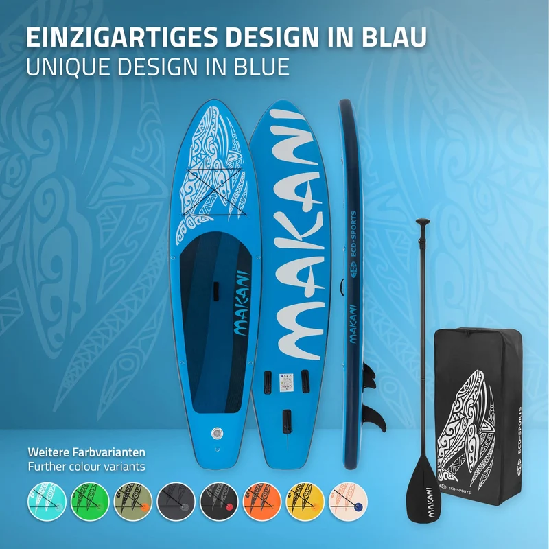 B-Ware Stand Up Paddle aufblasbares SUP Board Makani 320x80x15 cm in Blau aus PVC inkl. Pumpe und Tragetasche