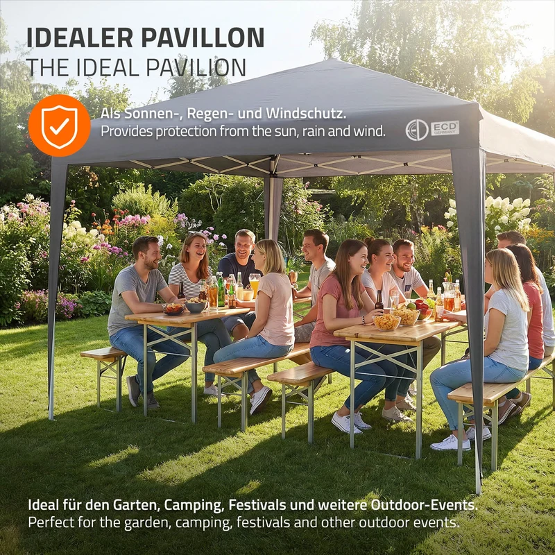 ECD Germany | Pavillon Pop Up B-Ware Wasserabweisend mit 6 Seitenwänden 3x3 m Polyester Oxford-Gewebe Anthrazit Faltpavillon Gartenpavillon Gartenzelt