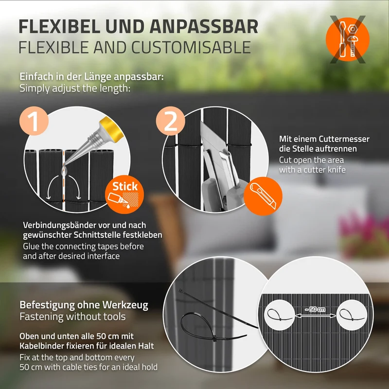 Sichtschutzmatte 100x700 cm Sichtschutzzaun Windschutz Balkonschutz PVC Anthrazit UV-beständig