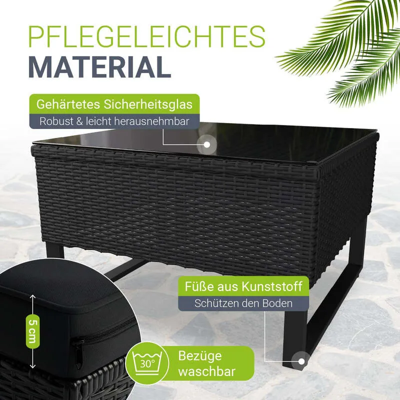 B-Ware Gartenlounge Santorini 4 Personen modulare Polsterlounge Polyrattan Schwarz