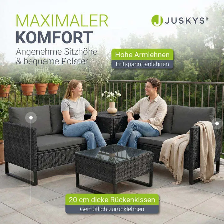 B-Ware Gartenlounge Santorini 4 Personen modulare Polsterlounge Polyrattan Schwarz