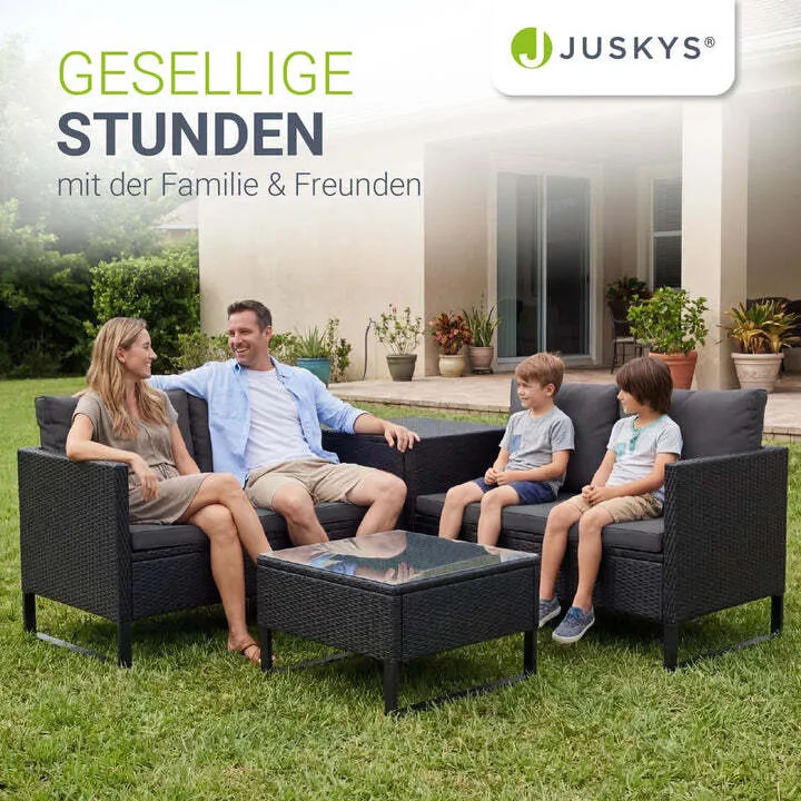 B-Ware Gartenlounge Santorini 4 Personen modulare Polsterlounge Polyrattan Schwarz