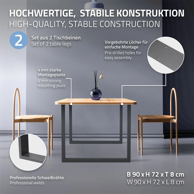 Tischbeine Tischgestell 2er Set U-Design aus Stahl ML-Design