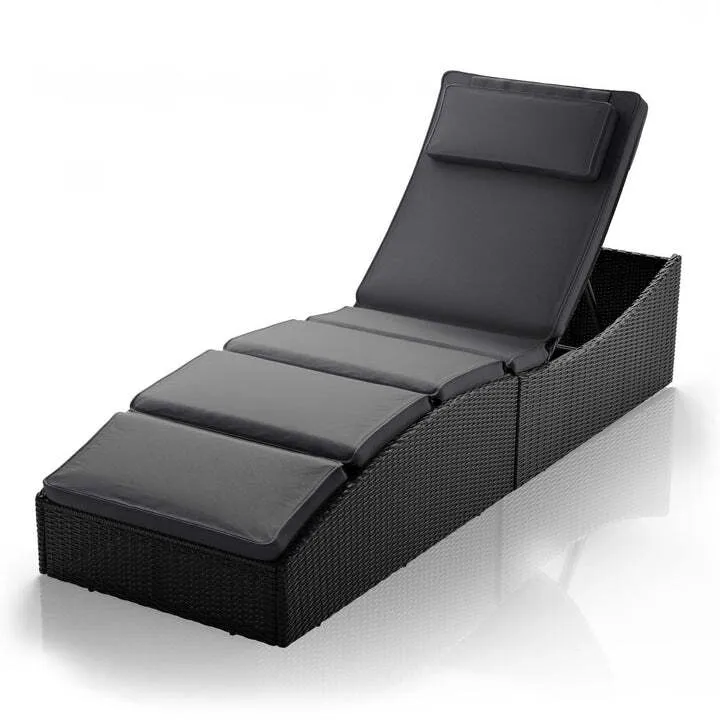 B-Ware Faltbare Polyrattan Sonnenliege Lamia Relaxliege mit Kissen Schwarz Grau