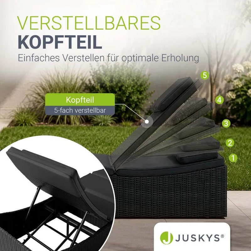 B-Ware Faltbare Polyrattan Sonnenliege Lamia Relaxliege mit Kissen Schwarz Grau