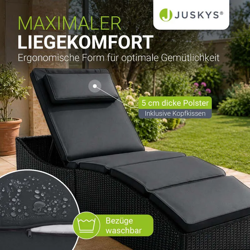 B-Ware Faltbare Polyrattan Sonnenliege Lamia Relaxliege mit Kissen Schwarz Grau