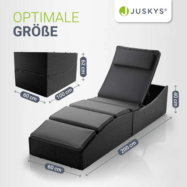 B-Ware Faltbare Polyrattan Sonnenliege Lamia Relaxliege mit Kissen Schwarz Grau