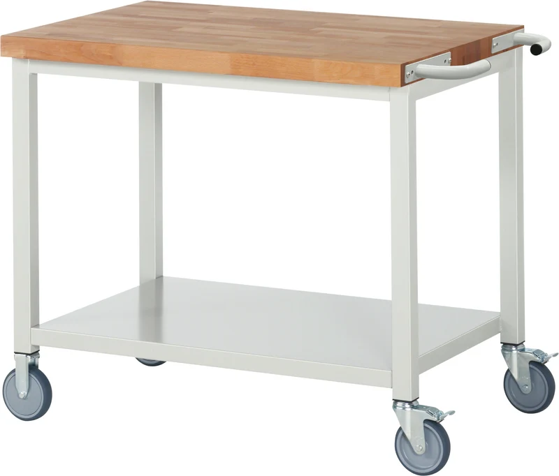 Fahrbare Werkbank mit Buchen-Arbeitsplatte B1000xT700xH880 mm Fachlast 450 kg