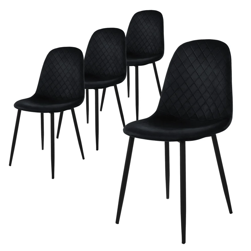 Esszimmerstuhl 4er Set mit Rückenlehne Schwarz Küchenstuhl mit Microfaser-Samtbezug ML-Design