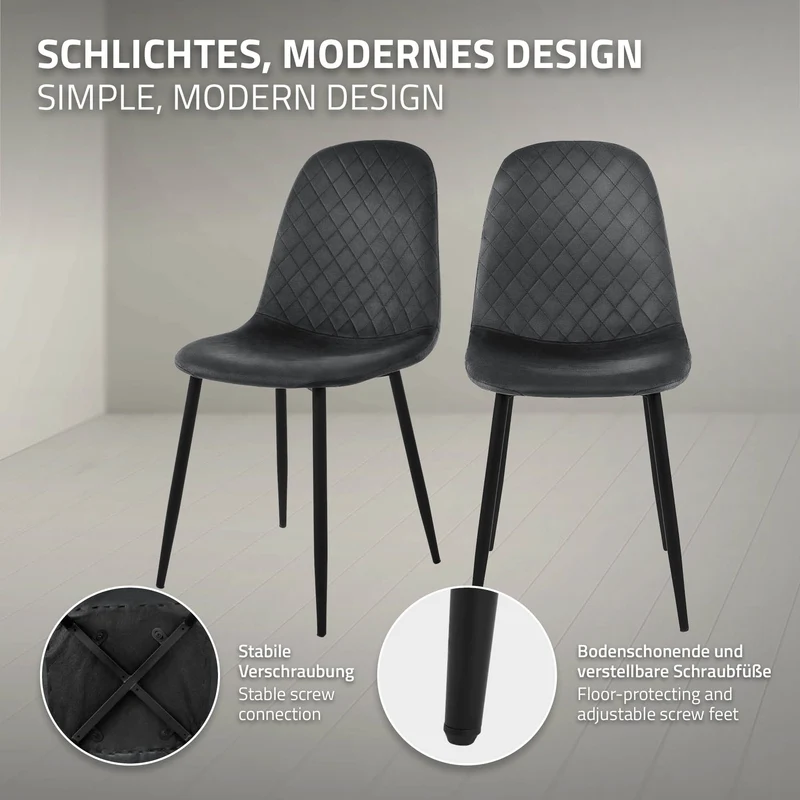 Esszimmerstuhl 4er Set Rauten Steppung mit Rückenlehne Küchenstuhl mit Microfaser-Samtbezug ML-Design